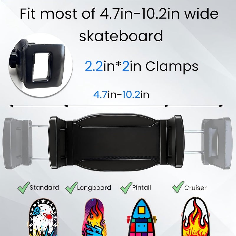 OOHGLITZ Skateboard Deck Wall Mount - Universal Skateboard Decor Accessory 360° Rotating Wall Hanger with Extending Clips for Floating Display, POM Plastic Longboard Rack & Storage Hardware Kit - Image 2